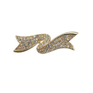 Vintage Monet Gold Tone Clear Rhinestone Bow Pin Brooch